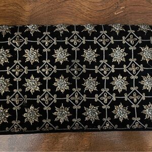 Vintage Mid Century Gold and Silver Flower Brocade Velvet Clutch Evening Bag